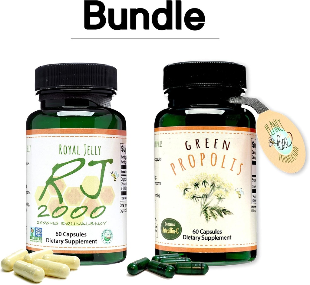 Greenbow Royal Jelly 2000mg Equivalency - Non GMO Made with Organic Royal Jelly _ 60 caps Green Propolis - Originální brazilská zelená Propolis, Obsahuje Artepilin C _ 60 caps