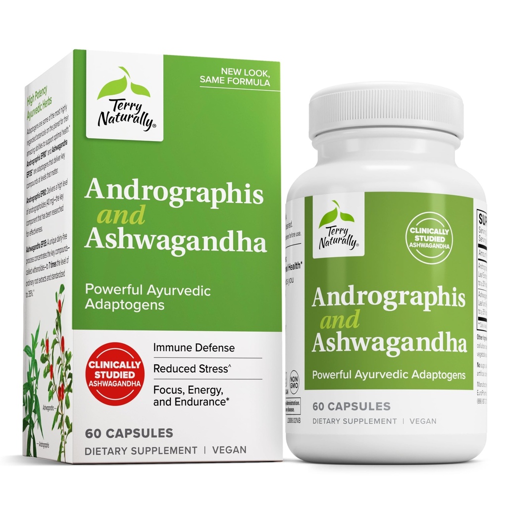 Terry Přirozeně Andrographis a Ashwagandha - dodatek k podpoře imunitního systému - Podpora energie a zdraví Stresová reakce - Dodatek k podpoře energie - 60 Kapsle (60 Služeb)