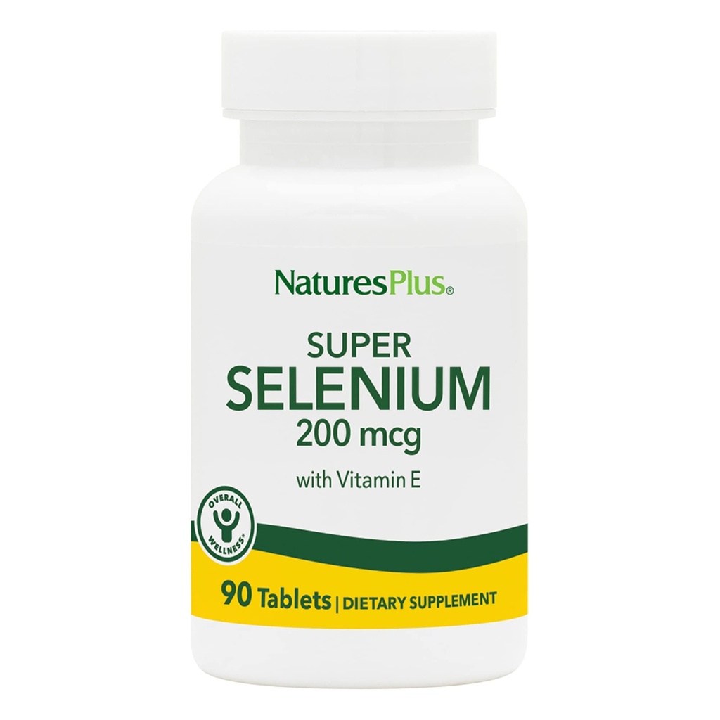 NaturesPlus Super Selenium Complex - 200 mcg, 90 Vegetariánských tablet - Essential Mineral Supplement s vitaminem E - Podporuje zdravé štítné žlázy - Antioxidant - gluten- Free - 90 Služeb