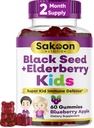 Sakoon nutrition Elderberry & Black Seed Oil Gummies for Kids, Imunitní podpora, s vitamínem C a zinkem, Delicious Berry Flavor, 60 Gumy