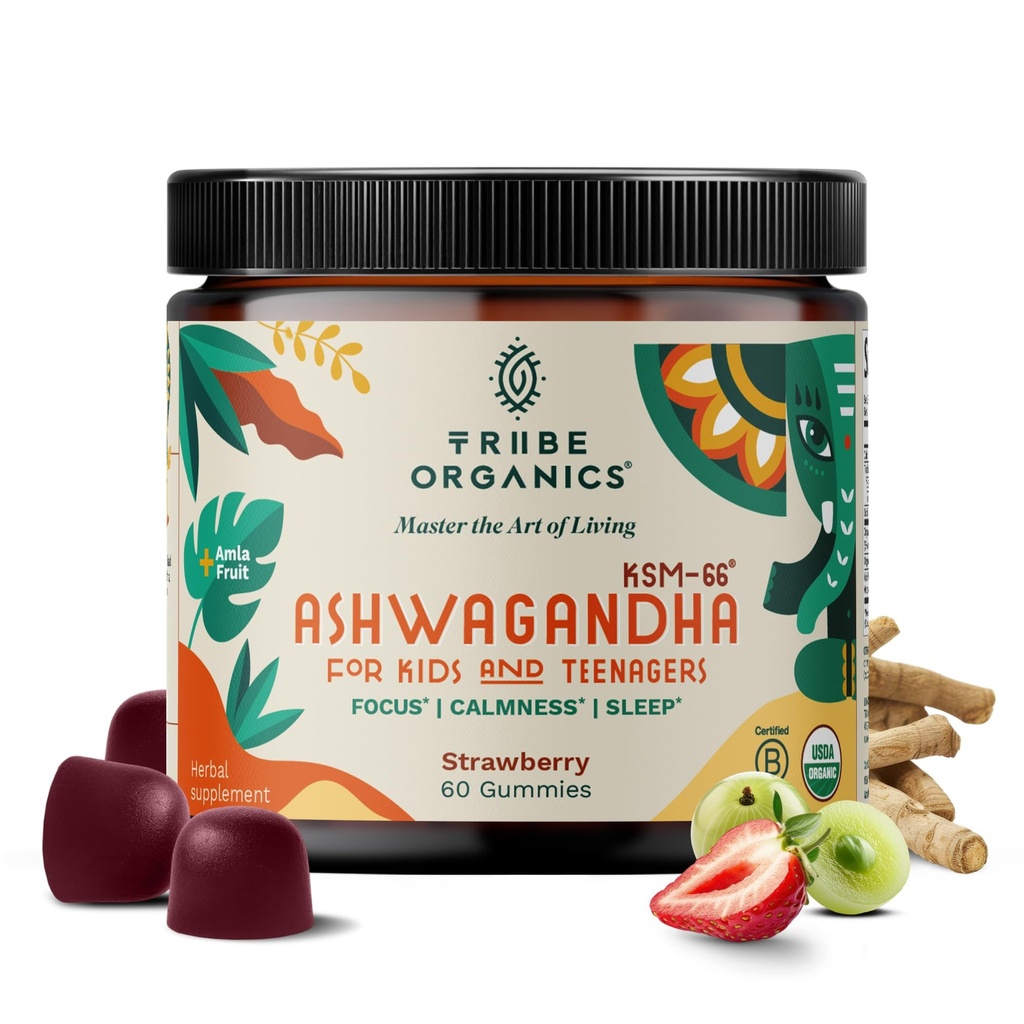 Ashwagandha KSM-66 Gummies for Kids & Teens - Pure Organic Root Extract Ayurvedic Supplement Gummy - Focus Mood Support Increase Energy Strength 600mg Natural KSM66 for Superior Absorpce