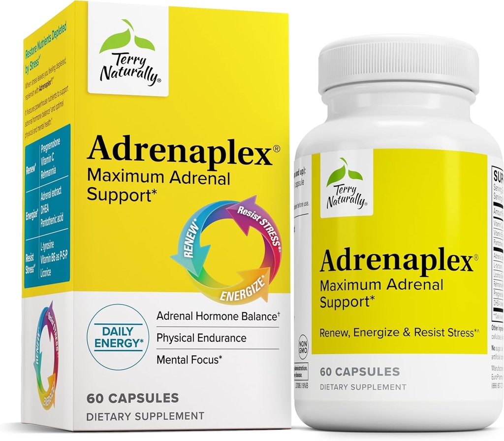 Terry Přirozeně Adrenaplex - doplněk funkce nadledvin - Glandulární Supplement podpory s vitamíny C & B6 - dodatek stravy na podporu zdravé funkce nadledvin - 60 Kapsle