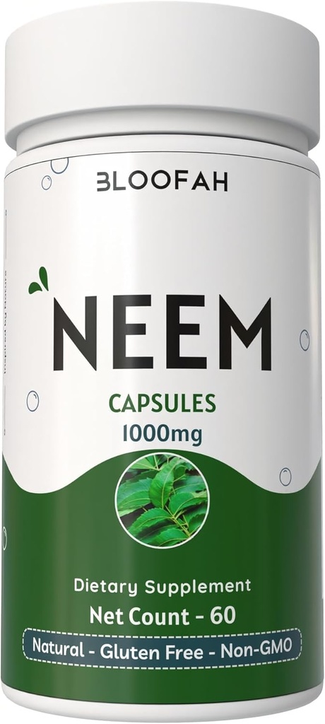 Neem Leaf Kapsle 1000mg prášek 124; Azadirachta Indica Bylinný dodatek 124; Non- GMO, gluten- Free, No Umělé přísady creditives 124; Pure Neem prášek (60 Počet (balení po 1))