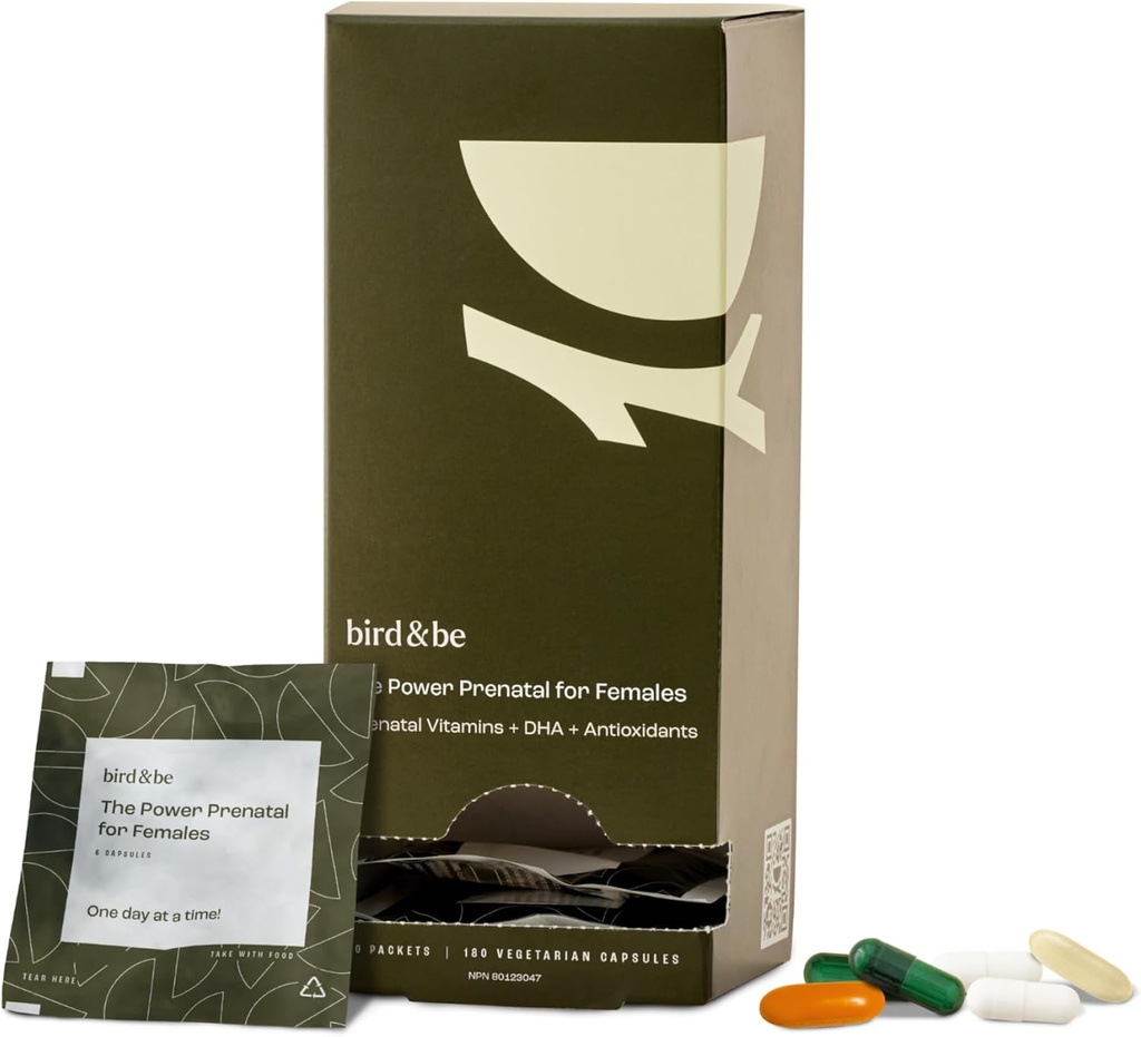 bird & be The Power Prenatal pro ženy - Podpora plodnosti s Řasy olej DHA (Omega-3), CoQ10 a N-Acetyl Cysteine - 30- denní zásobování