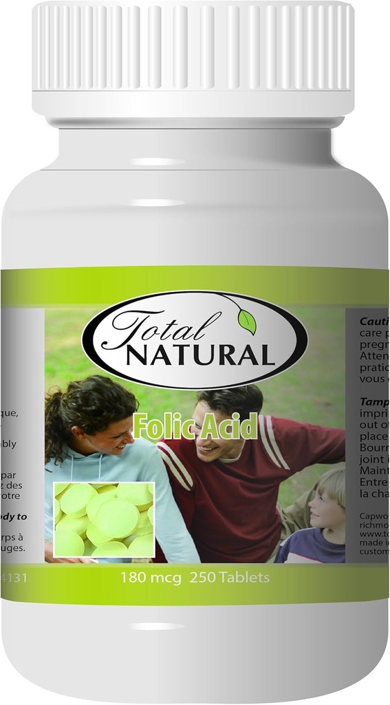Kyselina listová 180mcg 250t [1 lahvička] od Total Natural, Dobré pro těhotné ženy, Zdravý vývoj červených krvinek
