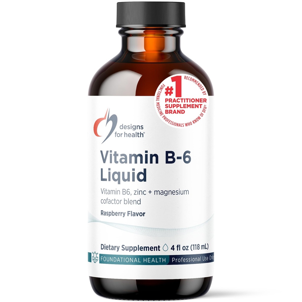 Designy pro zdraví vitamín B6 kapalný - 50mg B6 s magnesium- chelát + zink dodatek - Absorbs Easy + Great Tasting Raspberry Flavor (24 Servings / 4 Fl Oz)