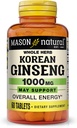 MASON NATURAL Korean Ginseng 1 000 mg, podporuje energii, vytrvalost a vitalitu, 60 tablet