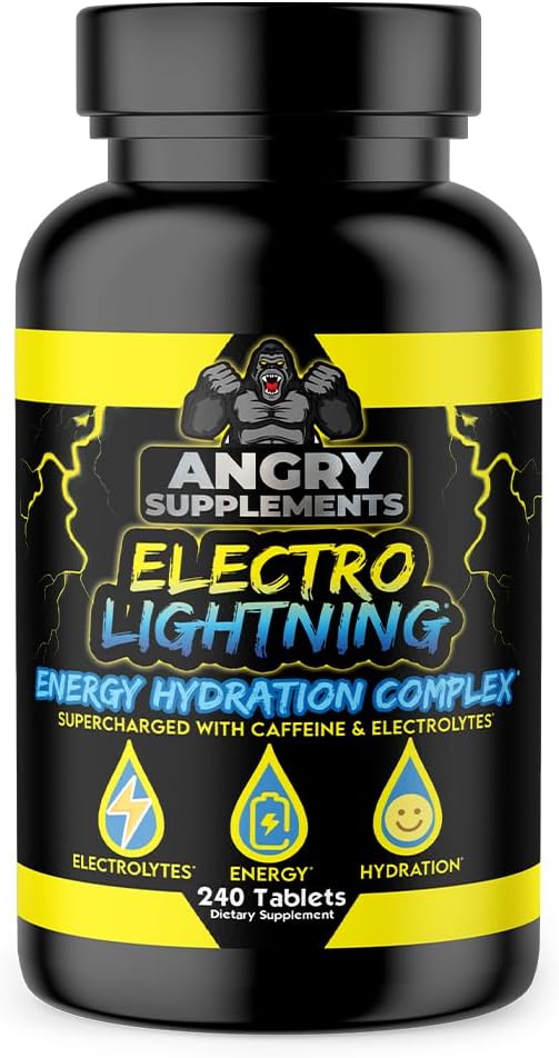 Rozzlobené doplňky Elektro Lightning Energy Hydration Complex Electrolyte Tablety - Hydrate with Calcium, Magnesium, Sodík, Draslík a kofeinové pilulky (240ct, 120 Day Supply)