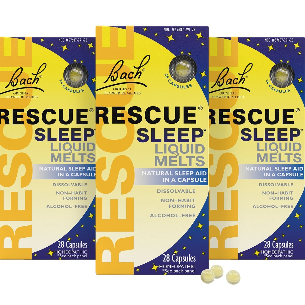 Rescue Bach Spánkové tekuté roztoky, přírodní Orange Vanilla Flavor, přírodní spánková pomoc, Stress Relief, Homeopatická květinová esence, bez melatoninu, non-alkohol, 3 balení, 28 Počet každý