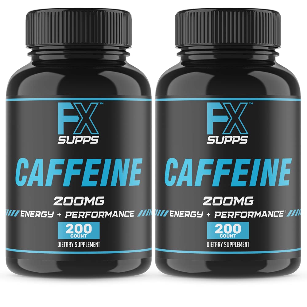 FXSUPPS Kofein 200 mg pilulky (2- Pack, 400 Kapsle) - Fast- působící doplněk pro podporu energie pro muže a ženy 124; Podporuje Alerness, Focus & Metabolické funkce