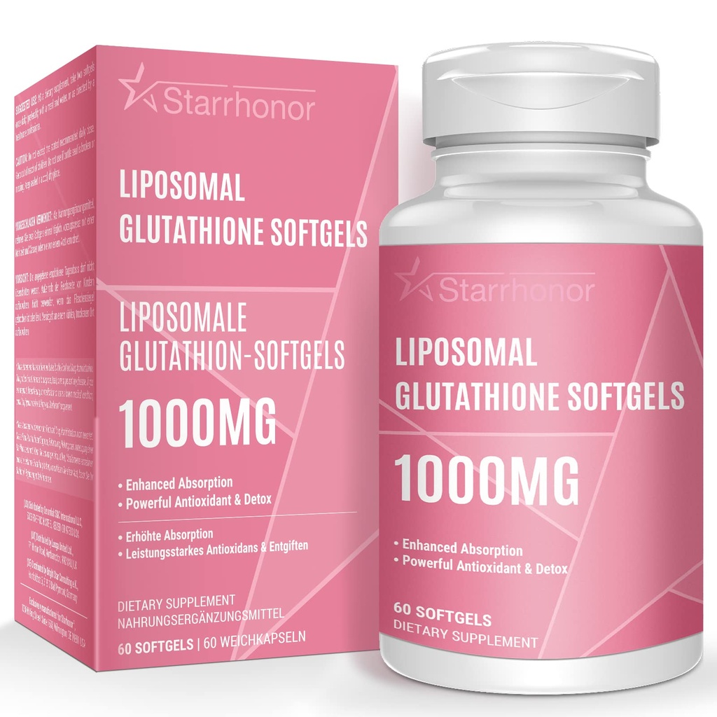 Lipozomální Glutathione Softgels 1500MG, snížený Glutathione dodatek s vitaminem C, lepší absorpce, Non- GMO Výkonný antioxidant pro zdravé stárnutí, detox, imunitní zdraví, 60 Softgels