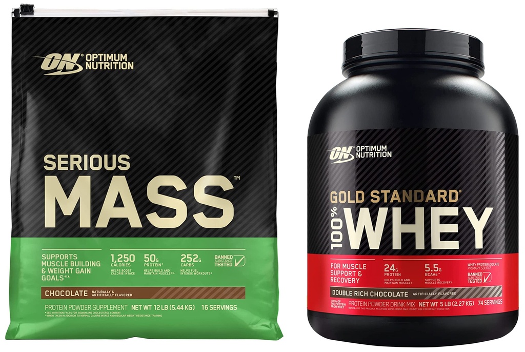 Optimum Nutrition Váha Váha Gainer Protein Powder & Gold Standard 100% syrovátkový protein Powder, Double Rich Chocolate, 5 liber (Balení květen Vary)