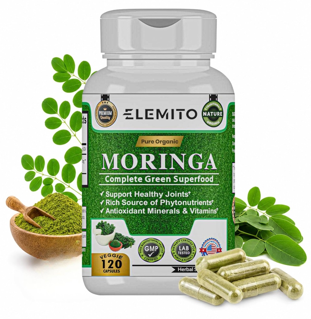 Moringa Kapsle, čistý Leaf Powder, Green Superfood, Energie, Metabolismus, & Imunitní podpora, Non- GMO, Vegan, gluten- Free - 120 Kapsle