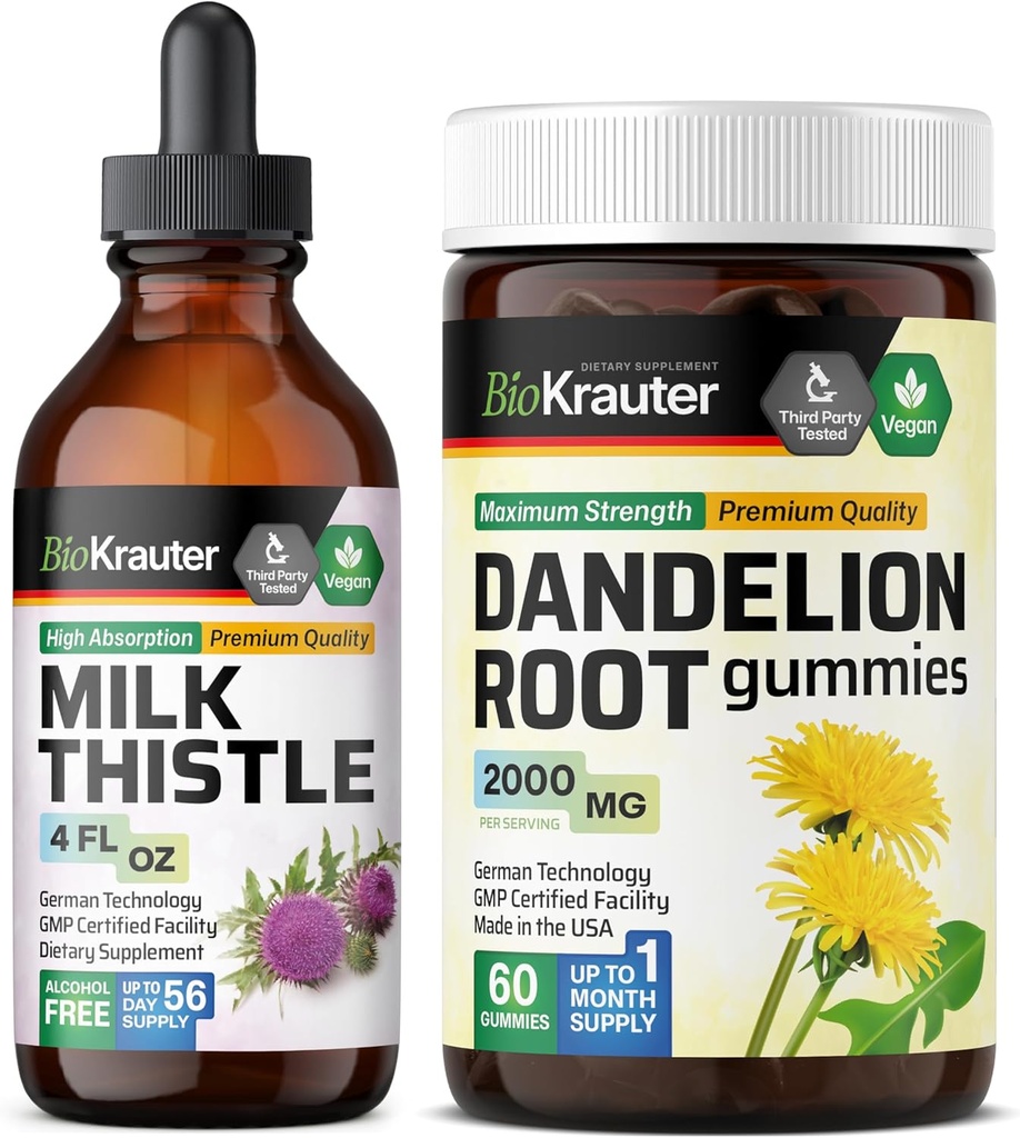 BIO KRAUTER Mléko Thistle Tincture 4 Fl. Oz. & Pampeliška 60 Gummies