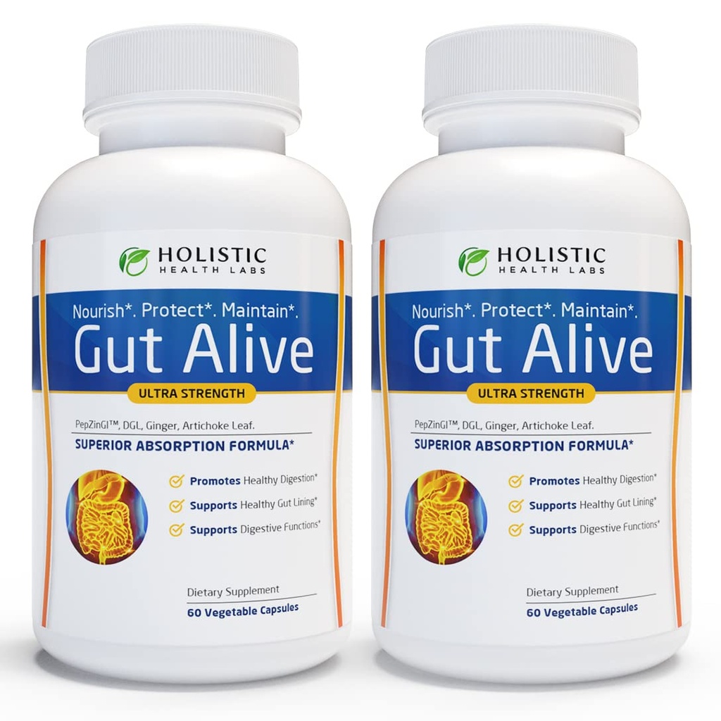 Gut Alive - Všechna přírodní podpora boje proti IBS, Heartburn, kyselé požití, kyselý reflux, floating & Gas. Jedinečná forma (60 Počet (balení po 2))