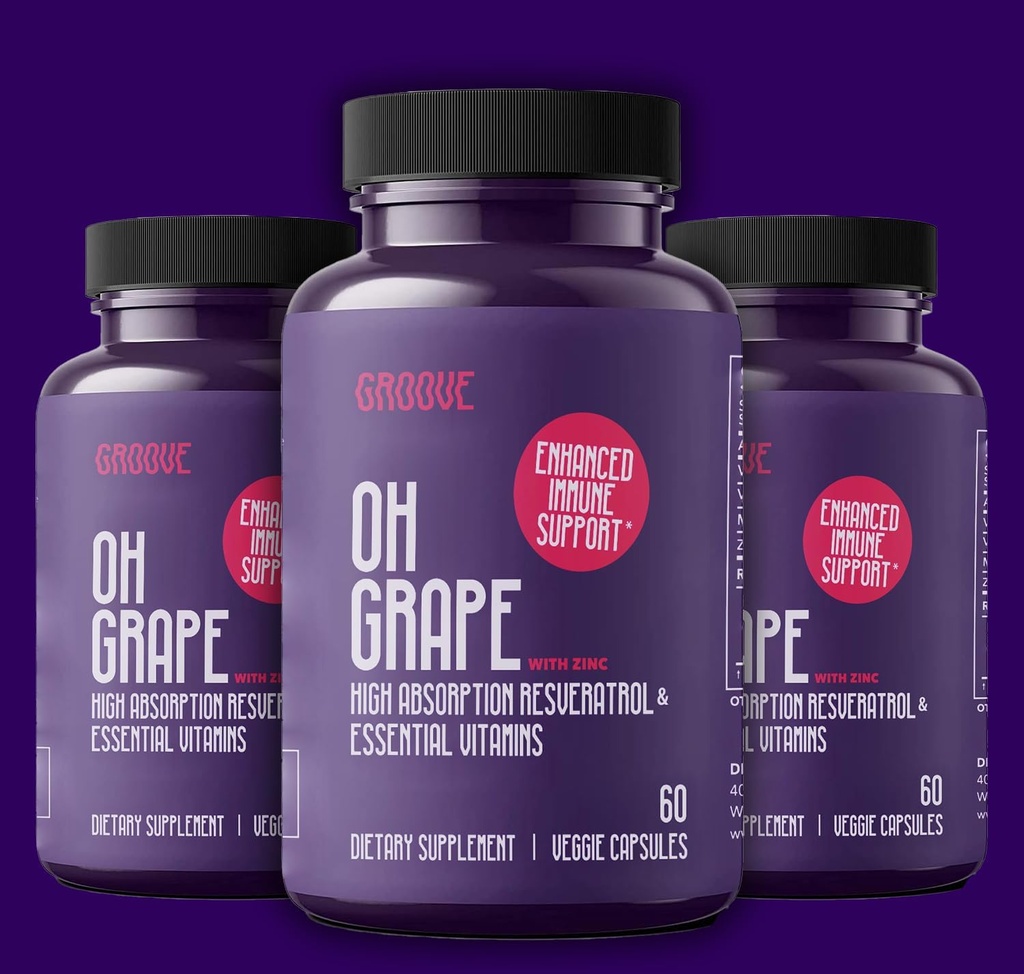 Oh Grape Resveratrol Dodatek 525mg (60 kapslí) 124; Podporuje kognitivní funkce, srdeční zdraví a imunitní systém 124; Pohon se zinkem, hořčík a ostatní základní živiny