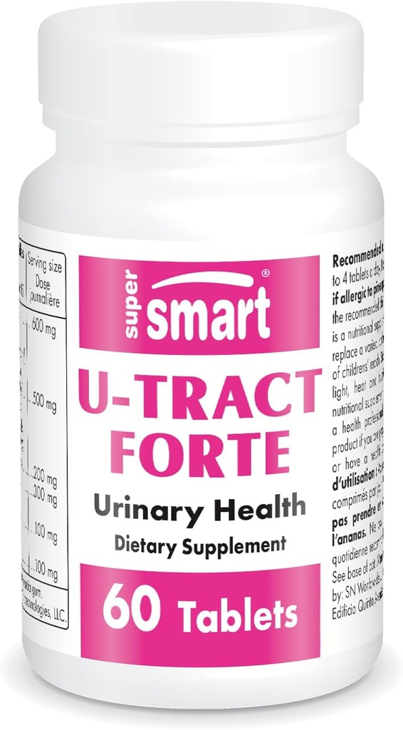 Supersmart U-Tract Forte (Advanced Formule) - s D- Mannose, CranMax Cranberry koncentrát, Kořen pampelišky - Bylinný dodatek 124; Non- GMO & gluten zdarma - 60 Tablety