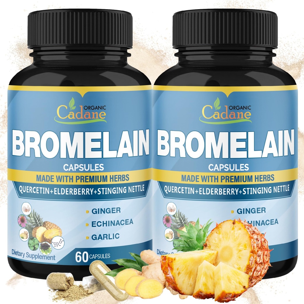 Organické Cadane 2 Balení 60 čepice Bromelain Kapsle, s Bromelain, Quercetin, Elderberry, Ginger, Echinacea, Česnek, Black Pepper