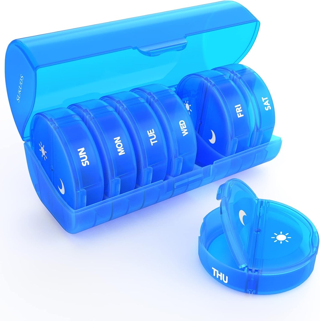 Týdenní pilulkový pořadatel 7 den 2 krát denně, Sukuos velké cestovní Pill Box pro pilulky / vitamín / rybí olej / doplňky, denní medicína Pořadatel Box, BPA zdarma Pouzdro na pilulky, snadné čištění