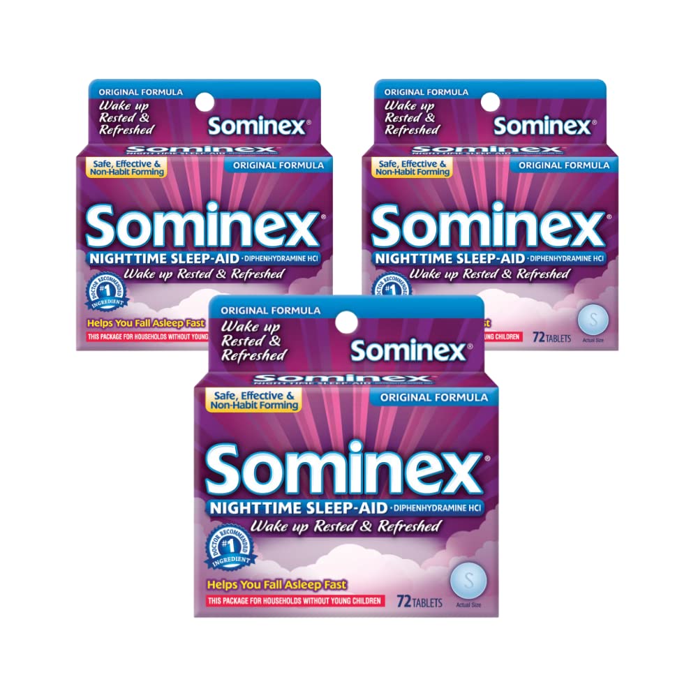 Sominex Nighttime Sleep- Aid, Maximální pevnost Formule, Jednorázová dávka, 72 tablet - balení po 3 tabletách