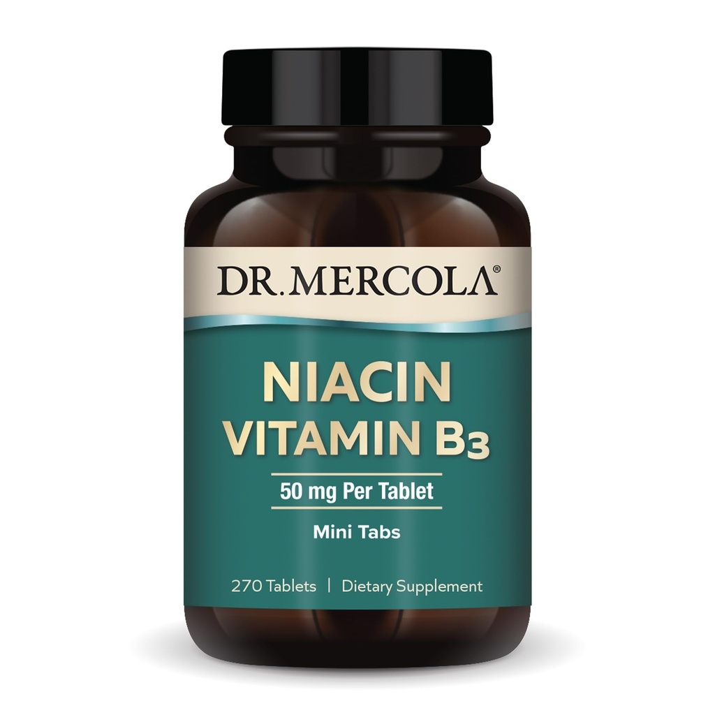 Dr. Mercola Niacin vitamin B3, 90 Služebníků (270 tablet), dodatek stravy, Mini Tabs, esenciální B vitamin, non-GMO