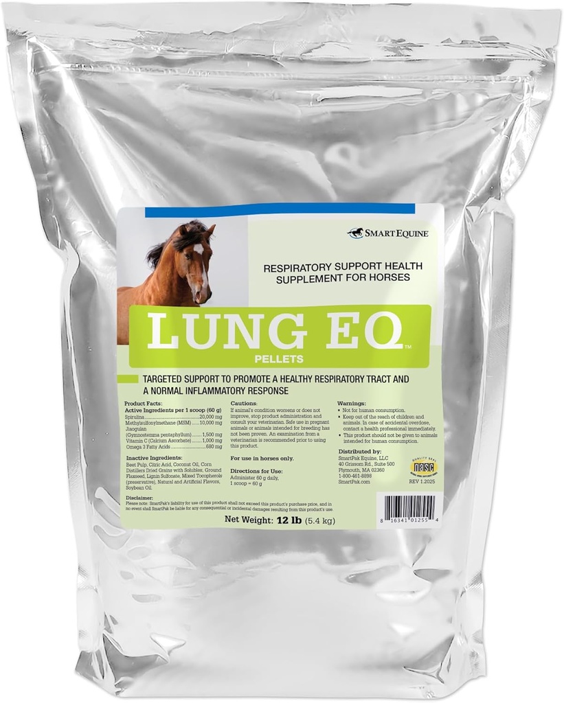 SmartEquine Lung EQ Pellets for Innovated Respirate Support CLAS124; Horse Health CLAS124; Spirulina for Horses with Antioxidants, Herbs, Minerals CLAS124; Equine Pellet for Respirative Support CLAS124; 12 LB