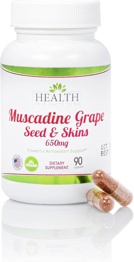 Zdraví, jak to má být Muscadine Grape Seed & Skins 650 mg dodatek 124; Lékař ověřený výkonnou antioxidační podporu za průměrnou Grape 124; 90 Kapsle