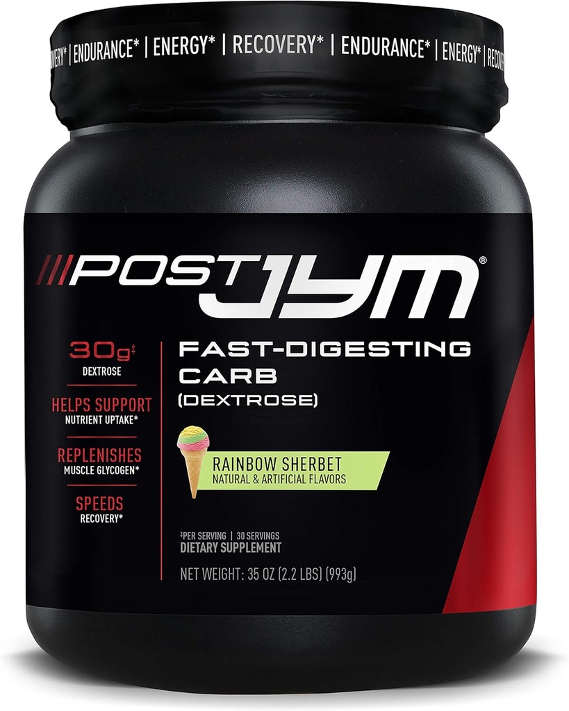 Post JYM Carb Fast Digesting Post Cvičení Recovery Prášek 124; Čistá Dextrosa, Glycogen doplnění, Atletická výkonnost, Svalový růst 124; Rainbow Sherbet 30 Služeb