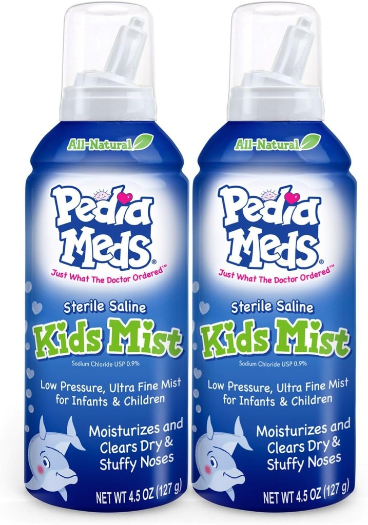 Sterilní saline Kids Nasal Spray, Ultra Fine Mist, Okamžitě hydratuje a usnadňuje Nasal Congestion, Safe for Newborns and Up, 4.5 Oz (2 Pack), Made in USA