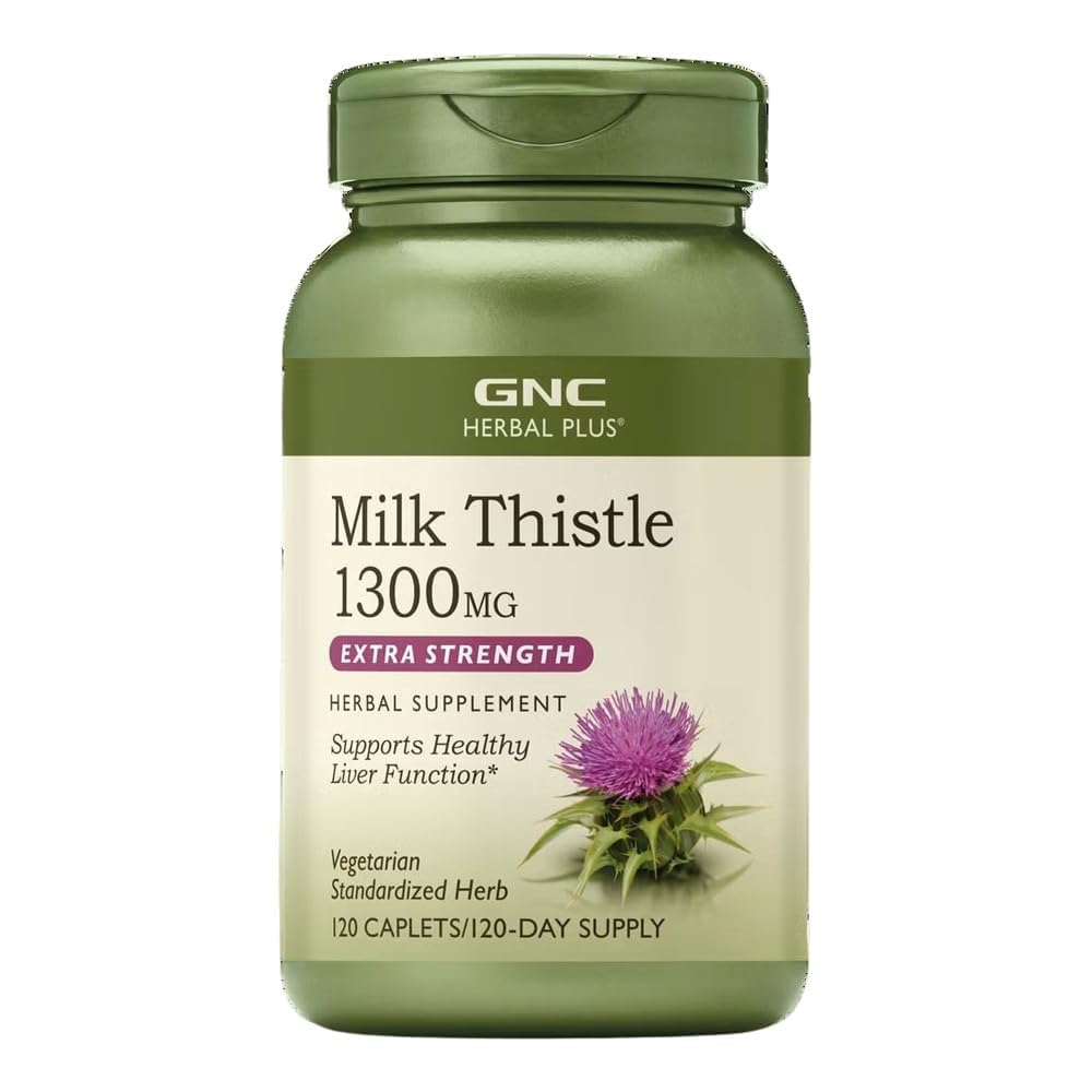 GNC Bylinné Plus Mléko Thistle 1300mg Dodatek, Extra síla, Vegetariánské, Podporuje zdravé funkce jater, 120 Služeb