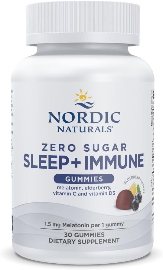 Nordic Naturals Zero Sugar Sleep + Imunite Gummies - Elderberry Lemon Flavor - 30 Gummies - 1,5 mg Melatonin pro spánek s vitaminem D3 - Elderberry & Vitamin C Imunitative Support - 30 Serings