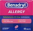 Benadryl Ultratabs Antihistaminika Alergie Medicína, Difenhydramin HCl Tablety, 48 ct