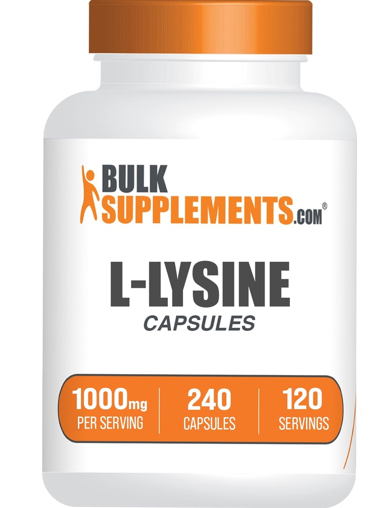BulkSupplements.com L-Lysin HCl Kapsle - Sportovní Nutriční dodatek, Lysin 1000mg - pro imunitní podporu, Lepek zdarma, 2 Kapsle per Serving, 240 Počet (Balení po 1)