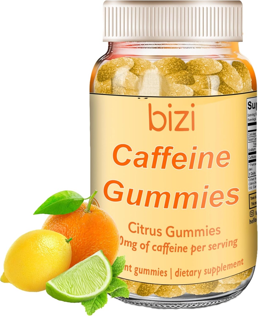 Bizi Caffeine Gummies for Men and Women, Energy Supplement to Boost Focus, Caffeine Gummies for Dospělí, 30 mg Caffeine per Gummy, Citrus Flavor (60 ct)