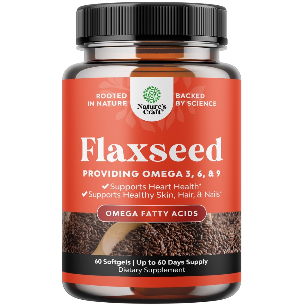Flaxseed Oil 1000mg Softgels - High Potency Flax Seed Oil Softgels for Heart Health Digestion and Brain Support - Cold Pressed Organic Flaxseed Provider Plant Based Omega 3 6 9
