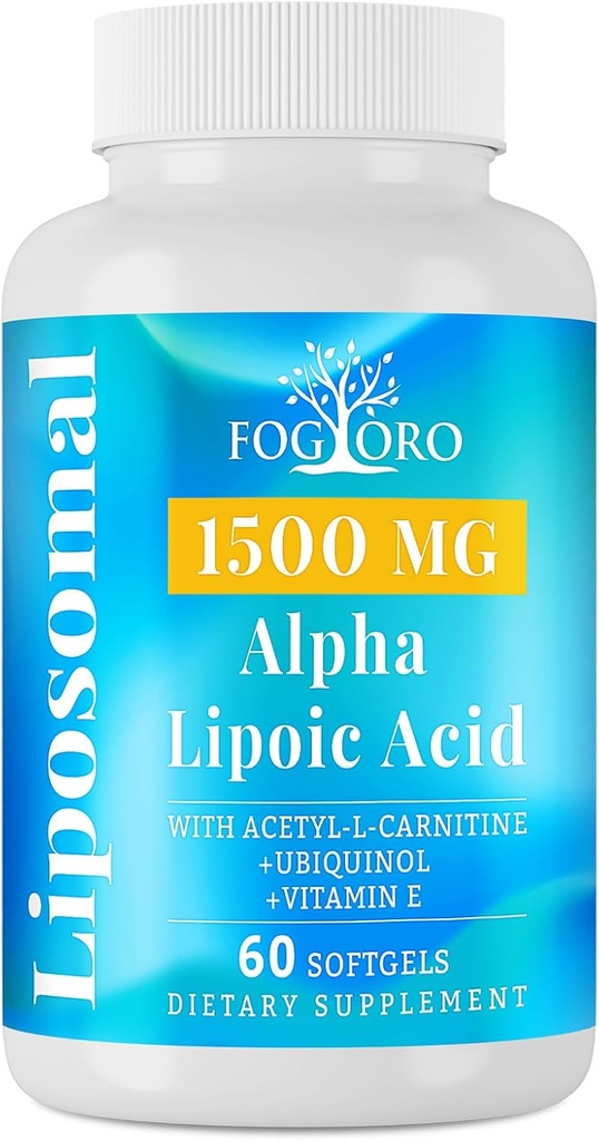 Fogoro Alpha Lipoic Acid 1500 mg -Liposomal ALA dodatek pro výrobu celulární energie, Lipidový metabolismus, Free Radical Scavenger, 60 Softgels