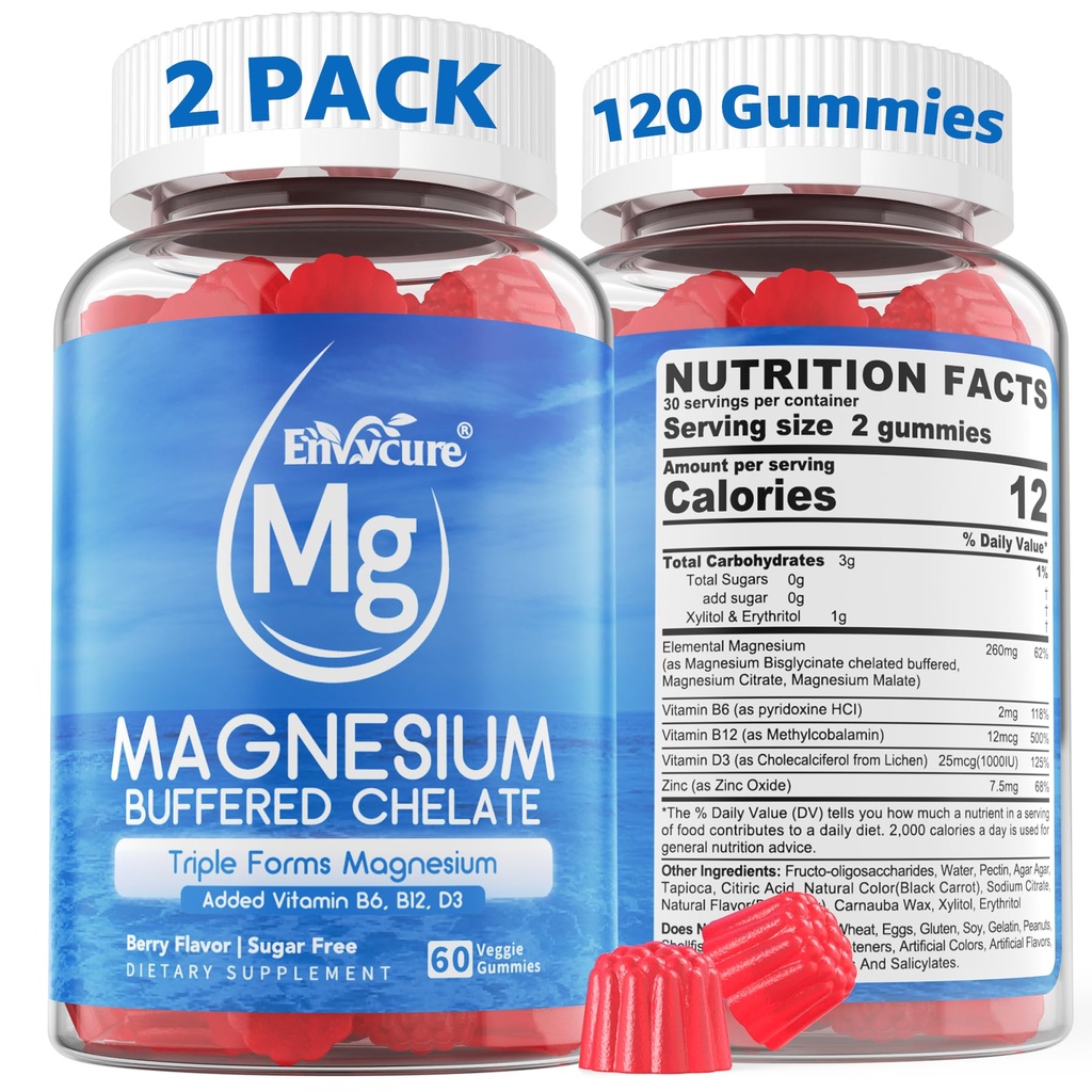 Magnesium- Triple Magnesium- Komplex hořčíku, Glycinát hořčíku Glycinát 124; Glycinát hořečnatý, Malát, Citrát w / D3 B6 B12, pro klid, spánek a svalovou křeč 124; vysoká absorpce 124; Vegan, 2 balení