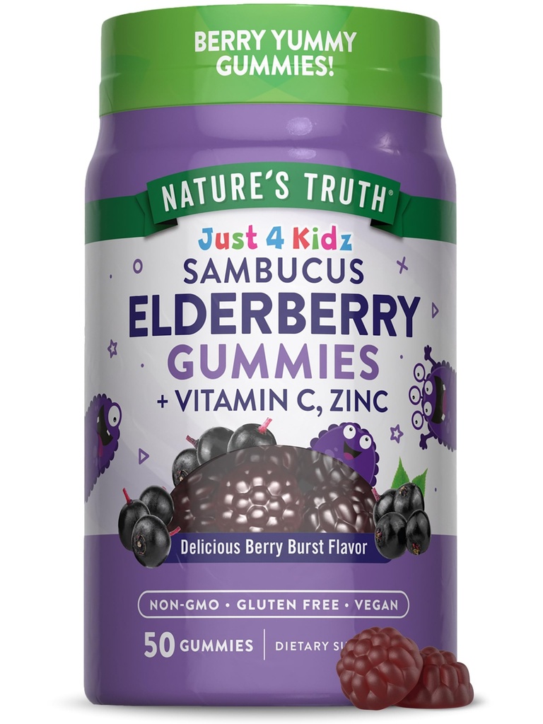 Nature 's Truth Kids Elderberry Gummies 124; 50 hrabě 124; se zinem a vitaminem C 124; Vegan, Non- GMO & gluten zdarma dodatek