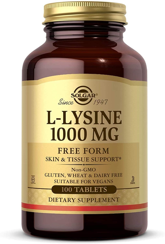 Solgar L- Lysin 1000 mg, 100 tablet - Vylepšená absorpce a asimilace - Promotes Integrity kůže a rtů - Podpora kolagenu - Aminové kyseliny - NonGMO, Vegan, Gluten Free - 100 Služeb