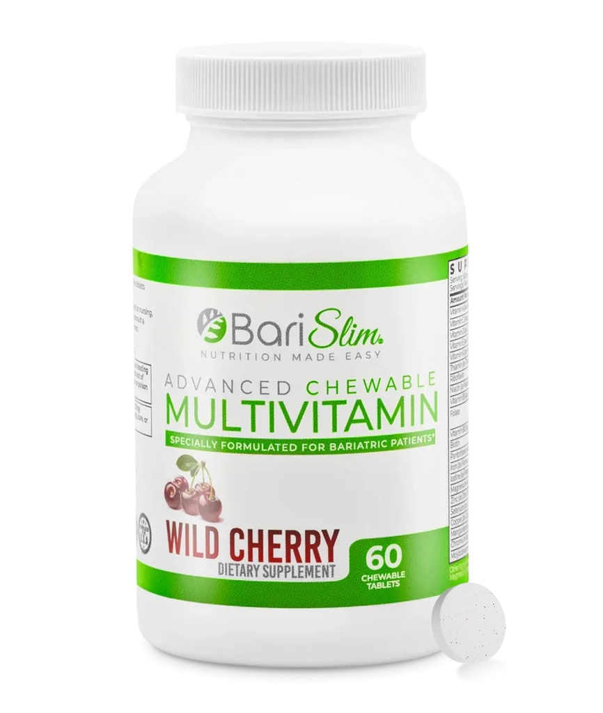 BariSlim Advanced Chewable Bariatric Multivitamin Tablety - Bariatric Vitamin a dodatek pro Post Bariatric Chirurgie Včetně Gastric Bypass a Gastric Sleeve Of 124; Wild Cherry (60 Počet)