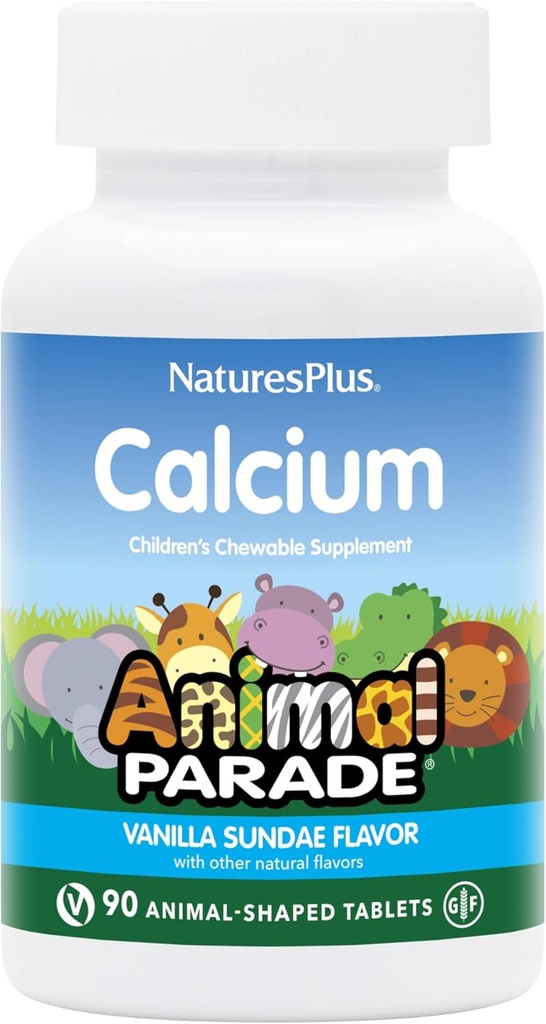 NaturesPlus Animal Parade vápník, Vanilla Sundae Flavor - 90 Animal- Shaped Chewable Tablety - Balení po 2 - Promotes Zdravé kosti - Vegan, Gluten zdarma - 180 Celkem Podání