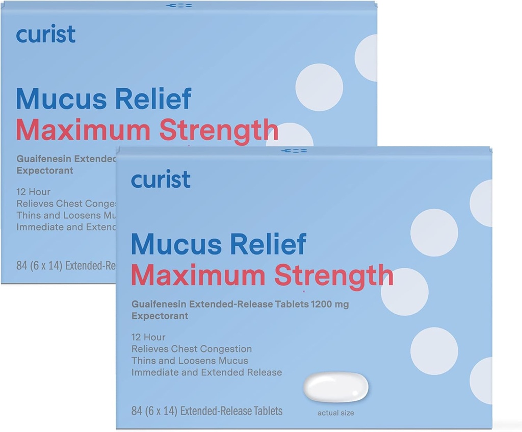 Curist Guaifesin 1200 mg Extended Release Mucus Relief Maximální síla - 168 Count Bulk Extended Release Tablety - Snížit Mucus Clear Congestion (2 balení 84 tablet)