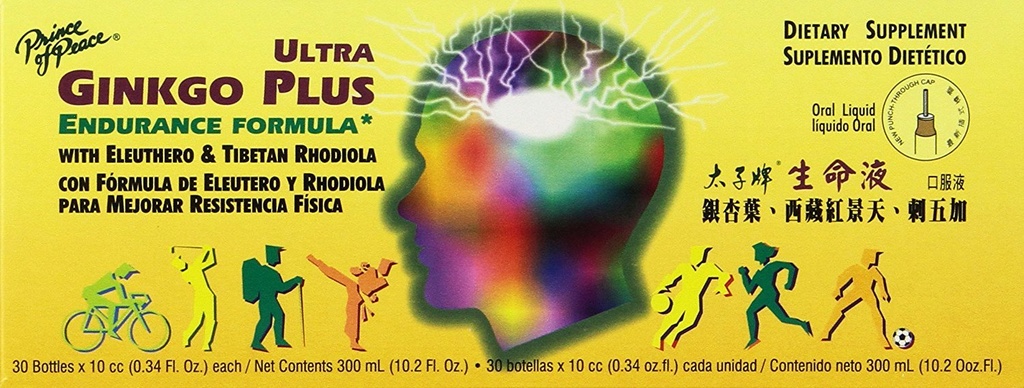 Prince of Peace Ultra Ginkgo Plus, 30 lahví, 0.34 fl. oz. Každý - Mozek Boost dodatek - Podpora aktivního života - Ginkgo Biloba pro vytrvalost