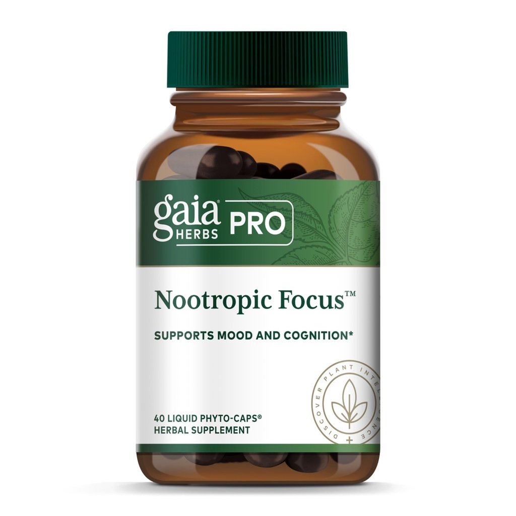 GAIA HERBS PRO Nootropní Focus - Brain Health Support Supplement * - Nootropní dodatek se Saffron, Ginkgo Leaf Extract & Lemon Ball - Vegan, Gluten- Free - 40 Liquid Phyto-Caps (20 Služeb)