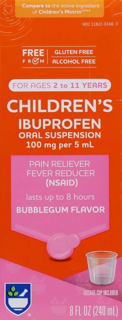 Rite Aid Children 's Ibuprofen, Ages 2-11, Bubble Gum - 8 oz cr124; Kids Pain Reliever & Fever Reducer Cr124; pro děti ve věku 2 až 11 let Cr124; Ibuprofen perorální suspenze 100 mg / 5 ml Cr124; Alkohol zdarma & gluten zdarma