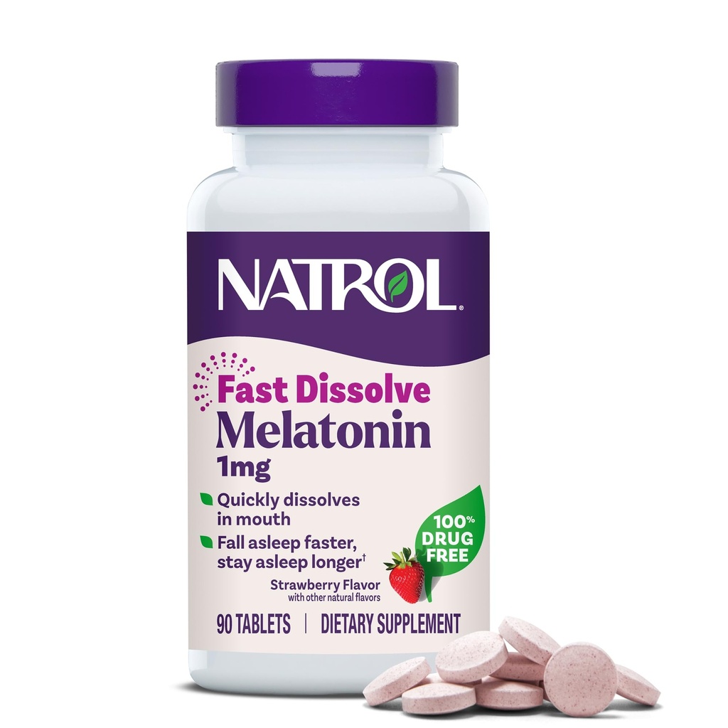 Natrol Fast Rozpusťte melatonin 1 mg, Podpora spánku pro dospělé