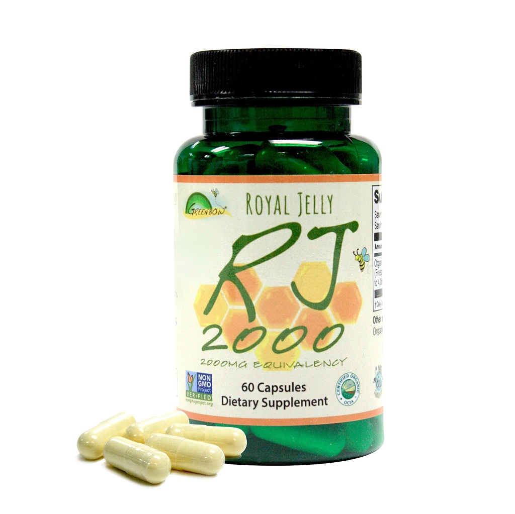 Greenbow Royal Jelly 2000mg Equivalency - Non GMO Made with Organic Royal Jelly - Jeden z nejvíce výživových balíčků - (60 Veganské kapsle)