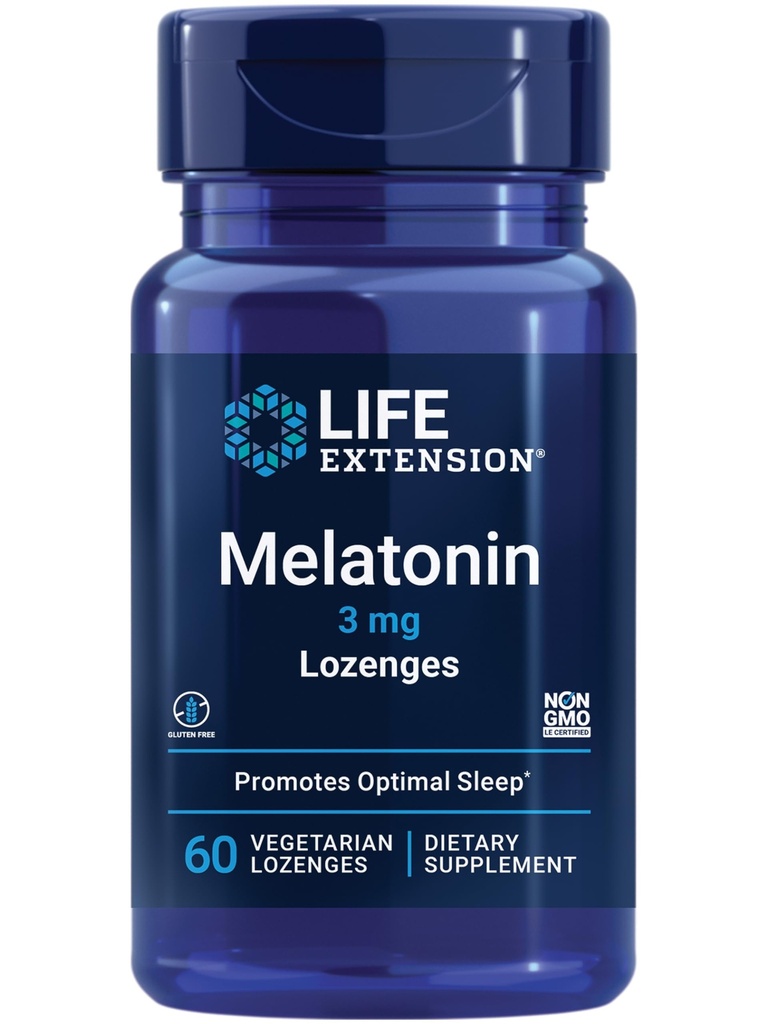Life Extension Melatonin, 3 mg, Optimální podpora spánku, Zdravé cirkadiánní rýhy, Cellular Defense, Gluten- Free, Non- GMO, Vegetariánské, 60 žvýkací lozengy
