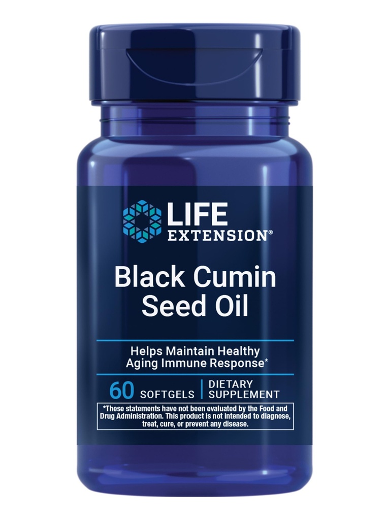 Life Extension Black Cumin Seed Oil, Black Cumin, Imunite Health Support, Whole- Body Health, Health Aging, Gluten Free, Non- GMO, 60 softgels