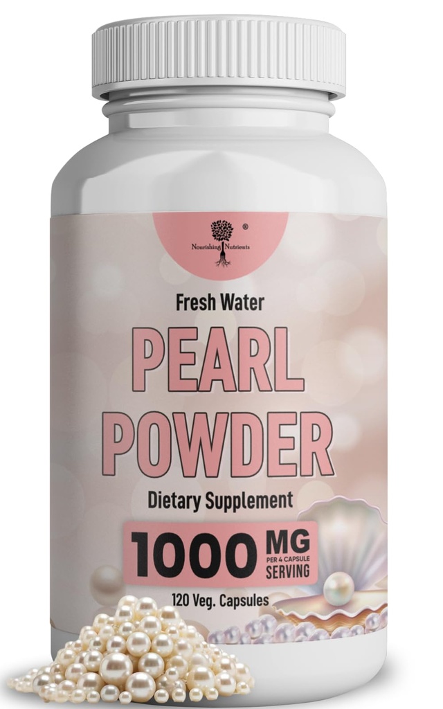 Pearl Powder Supplement for Skin Health - Anti- Aging, Antioxidant & Collagen Production - Zdravé oči, vlasy a nehty, podporuje imunitu, nálady a spánek - S kyselinou vápenatou a aminokyseliny 120 tobolek 1000mg